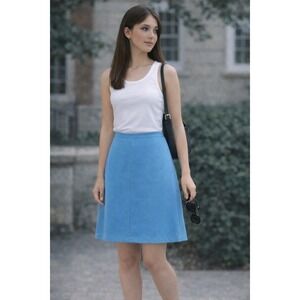 Handmade Vintage Blue A-Line Skirt | Back Zip | Unlined | Knee Length